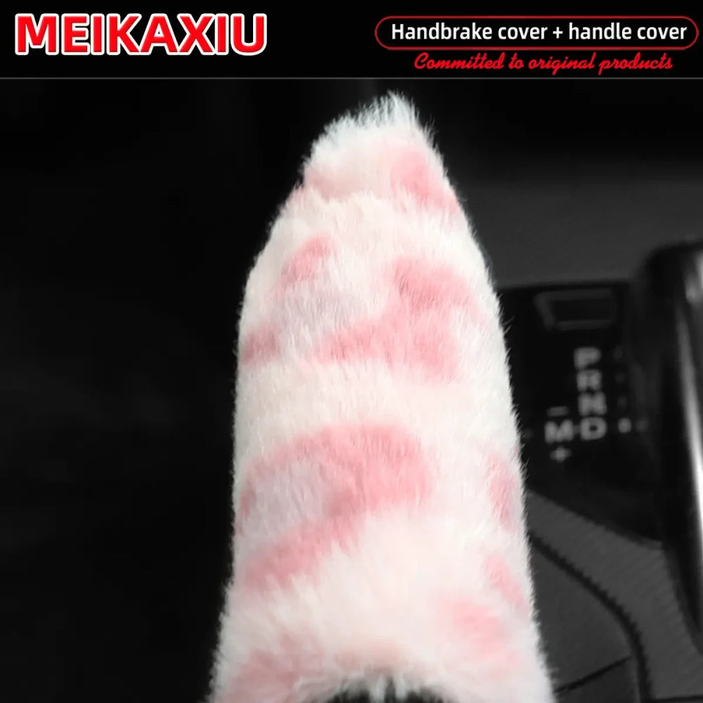 Leopard Print Plush Car Accessory Set