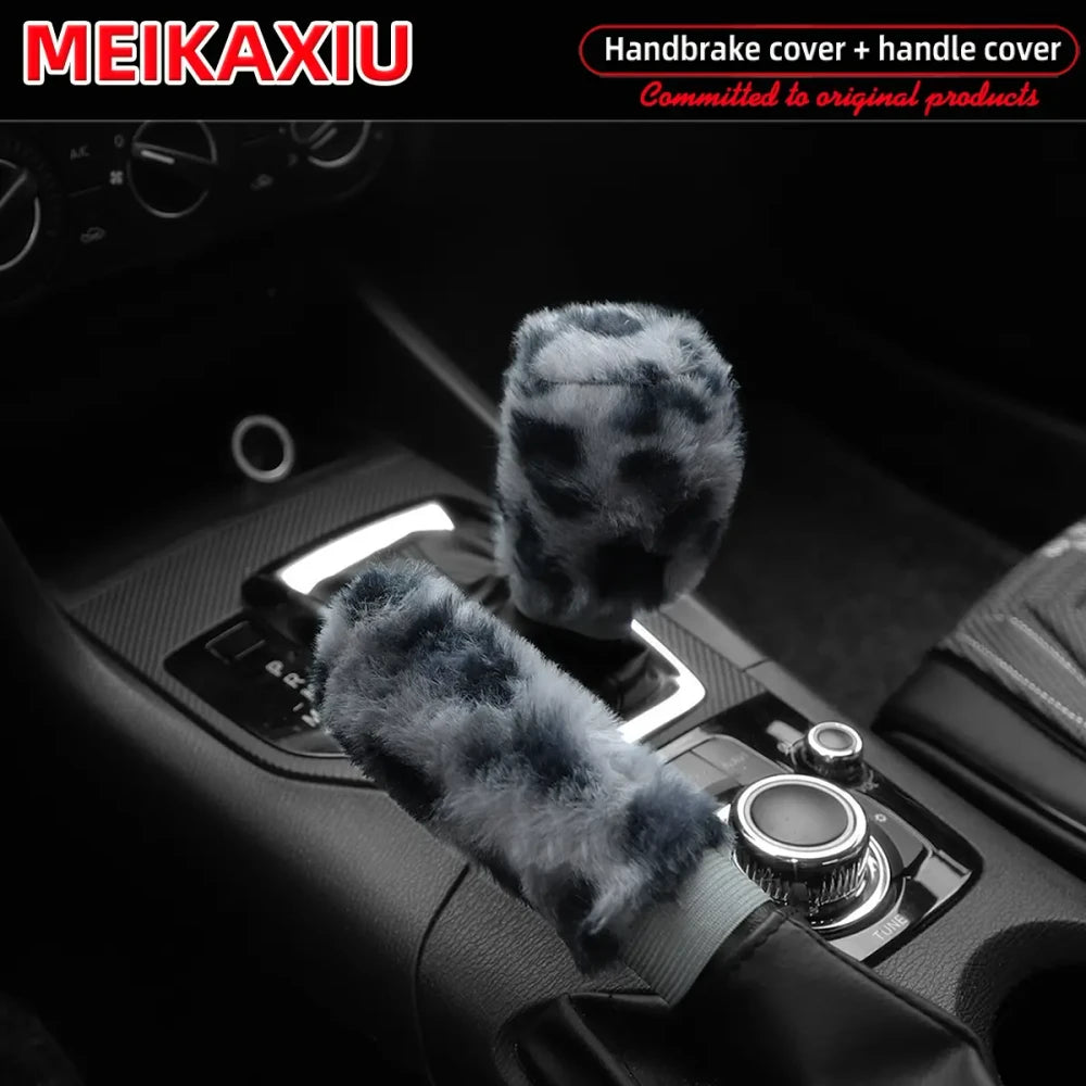 Leopard Print Plush Car Accessory Set