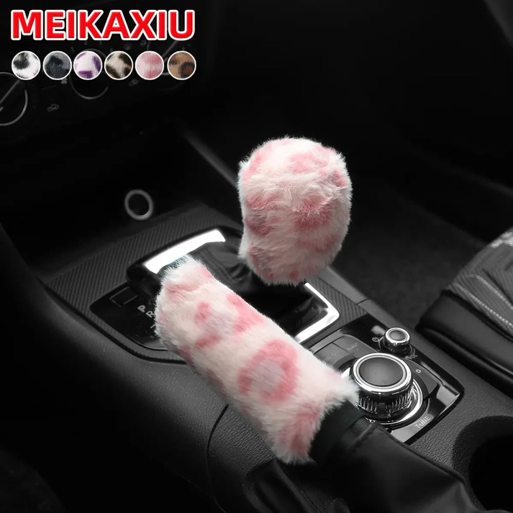 Leopard Print Plush Car Accessory Set