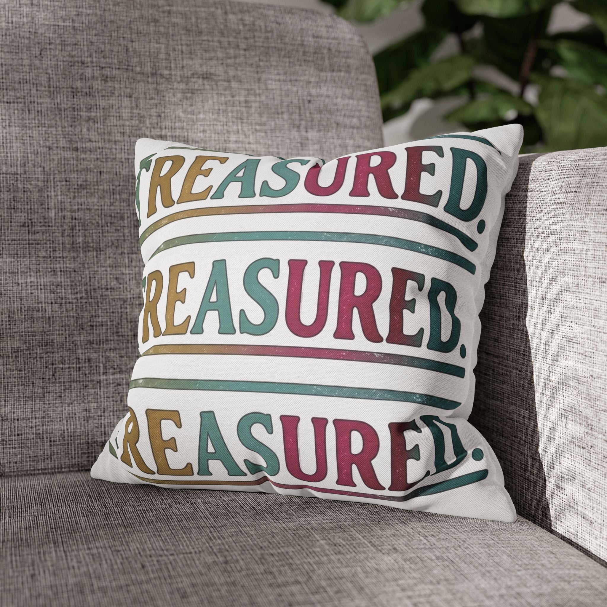 Treasured Repeating Text Throw Pillowcase — Colorful Typography Decorative Cushion Cover