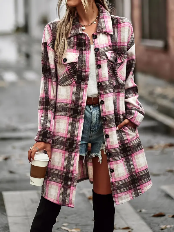 Vintage Plaid Long Cardigan Jacket | Oversized Shirt Style