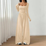 Square Neck Wide Leg Jumpsuit – Long Sleeve A-Line Loose Fit thumbnail 8