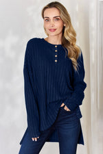 Basic Bae Full Size Ribbed Half Button Long Sleeve High-Low T-Shirt thumbnail 29