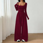 Square Neck Wide Leg Jumpsuit – Long Sleeve A-Line Loose Fit thumbnail 4