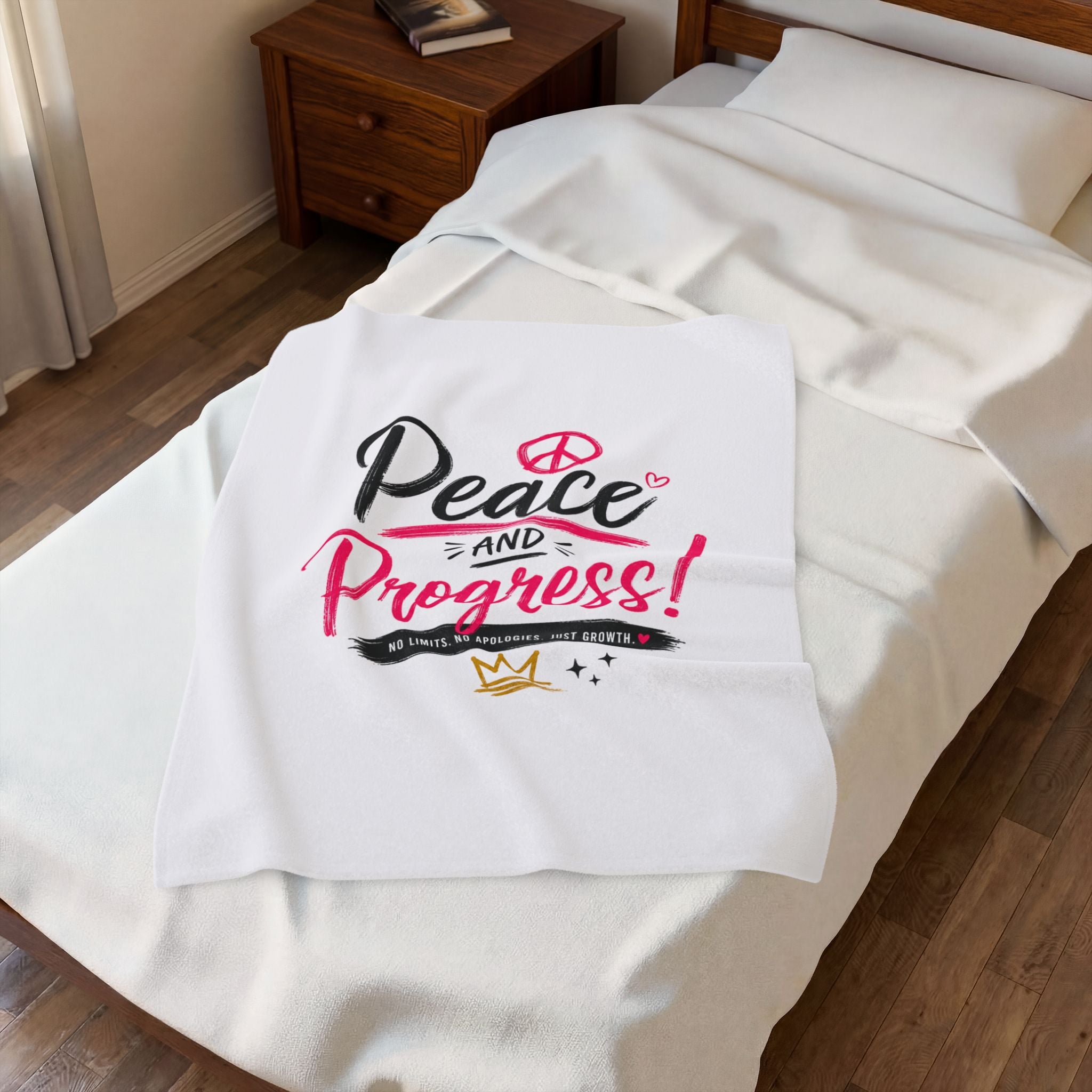 Velveteen Plush Blanket — “Peace and Progress!” Inspirational Throw for Activists & Cozy Home Décor