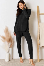 Basic Bae Full Size Ribbed Round Neck High-Low Slit Top and Pants Set thumbnail 6
