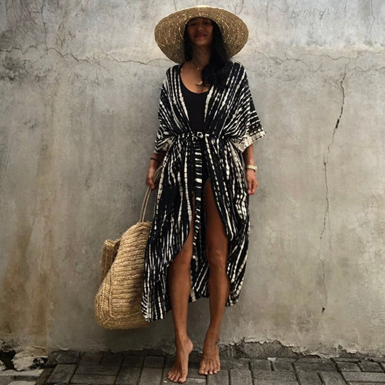 Women’s Rayon Tie-Dye Beach Cover-Up ¨C Vacation Bikini Kimono, Sun Protection Swimsuit Outerwear
