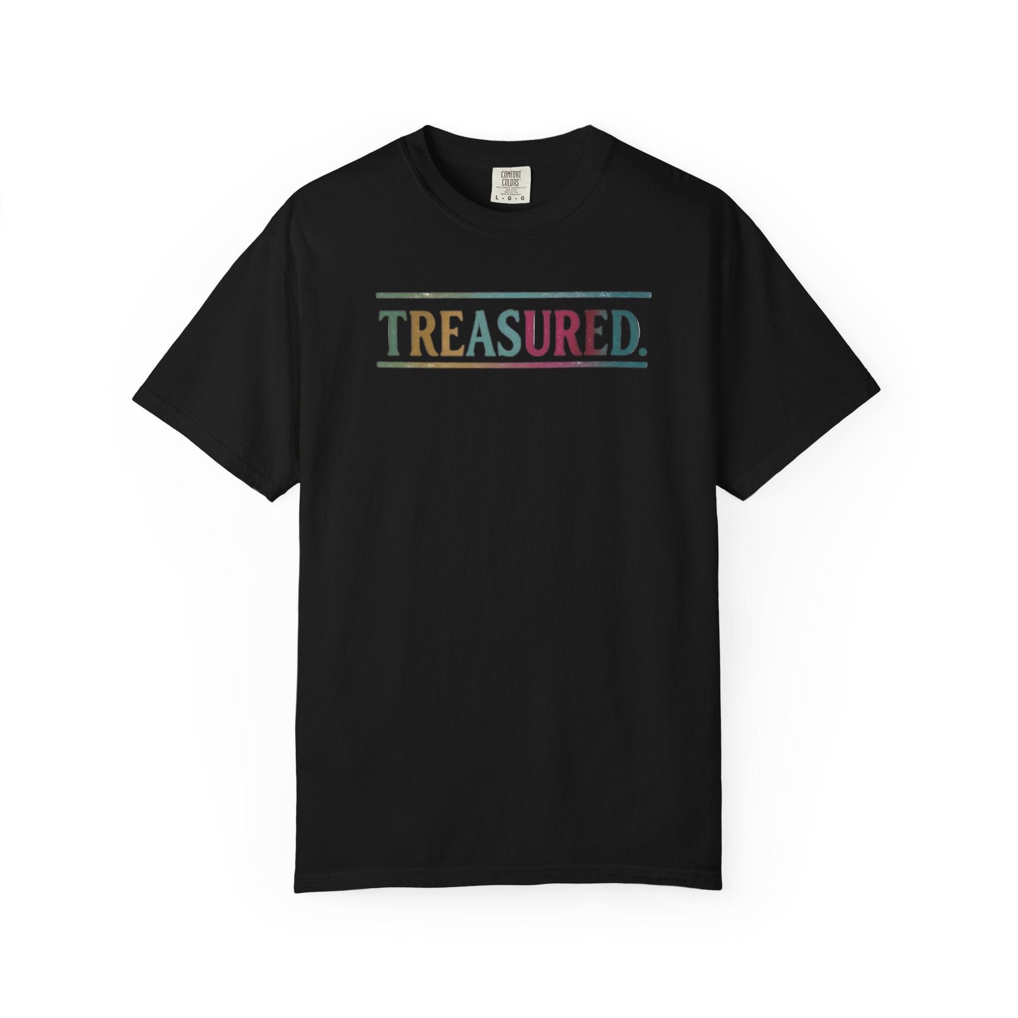 Treasured Garment-Dyed T-Shirt — Retro Color Block "TREASURED." Tee