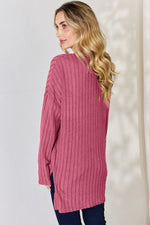 Basic Bae Full Size Ribbed Half Button Long Sleeve High-Low T-Shirt thumbnail 18