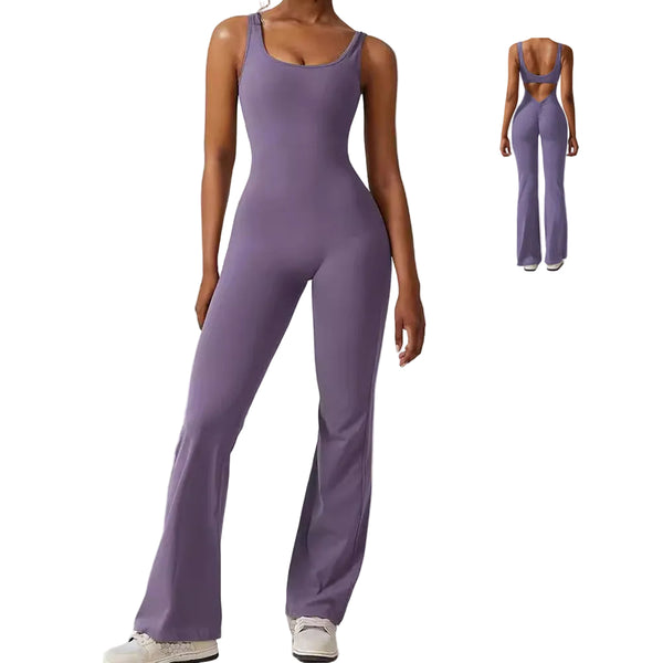 Women Sleeveless Flare Jumpsuits Fitness Yoga Long Pants