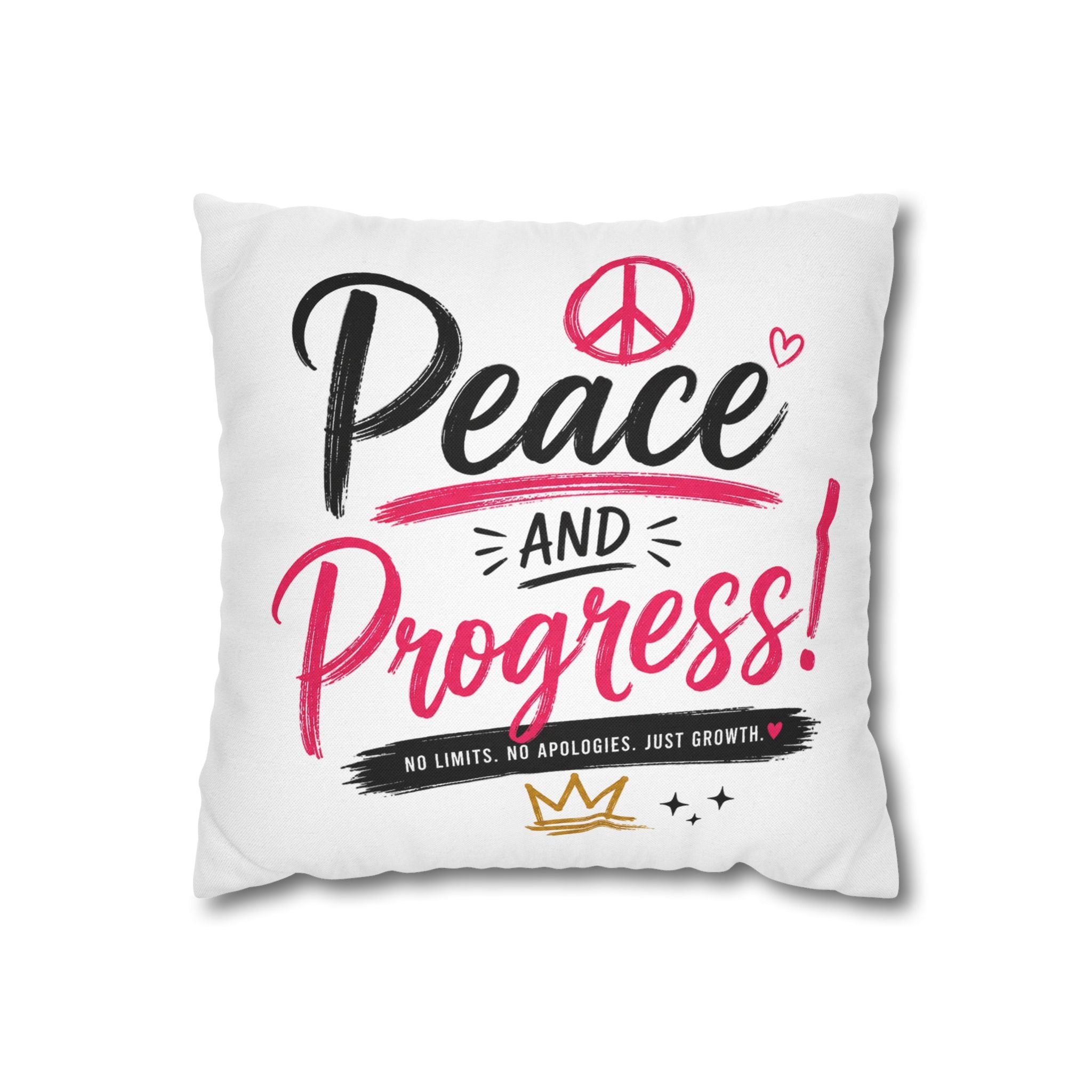 Peace and Progress Decorative Pillowcase — Motivational Throw Pillow Cover