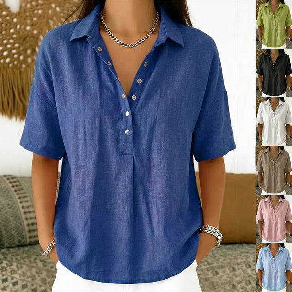 Short-sleeved Shirt Button Pullover Top Fashion Casual Women's Clothing