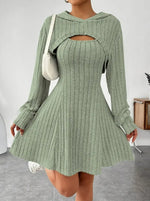 Women's Two-piece Set Dresses New Fashion Fall Winter Hooded Shawl Long-sleeved Vest Short Skirt thumbnail 16