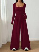 Square Neck Wide Leg Jumpsuit – Long Sleeve A-Line Loose Fit thumbnail 12