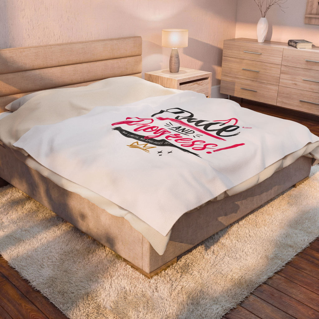 Velveteen Plush Blanket — “Peace and Progress!” Inspirational Throw for Activists & Cozy Home Décor