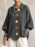 Button-down Cardigan Women's Fall Winter Lapel Button Knitted Jacket Long Sleeve Loose Fit Sweater Outerwear thumbnail 3