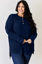 Basic Bae Full Size Ribbed Half Button Long Sleeve High-Low T-Shirt thumbnail 32