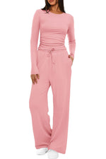 2 Pieces Women's Suit Autumn Winte Long Sleeve Tops High Waisted Wide Leg Pants Sportswear Female Clothes Solid Color Casual Suit thumbnail 11