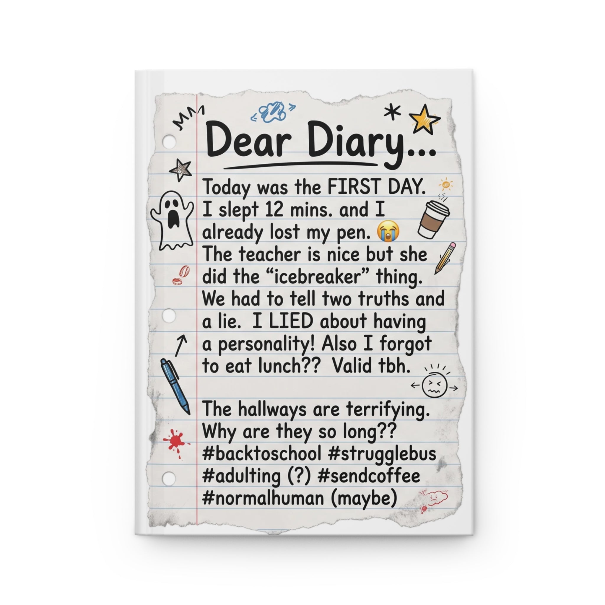 Dear Diary Funny Student Hardcover Journal — Lined Notebook for Back-to-School, Teen Humor & School Memories