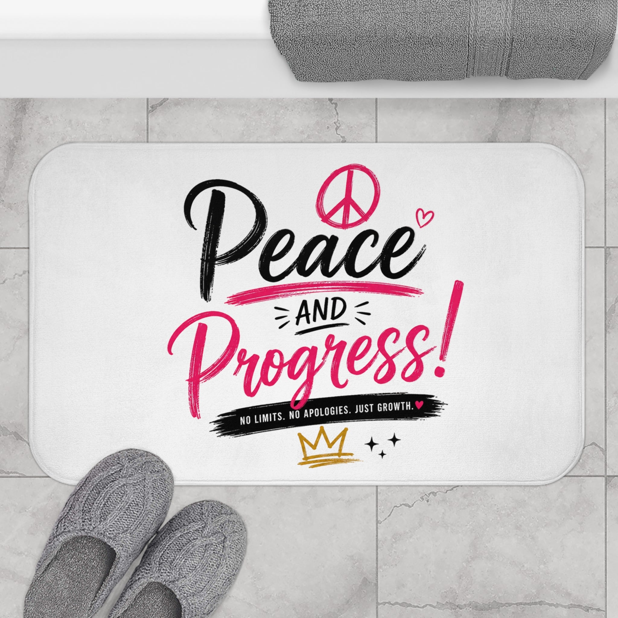 Peace and Progress Bath Mat — "Built on Faith, Fueled by Ambition" Inspirational Bathroom R (No image)ug