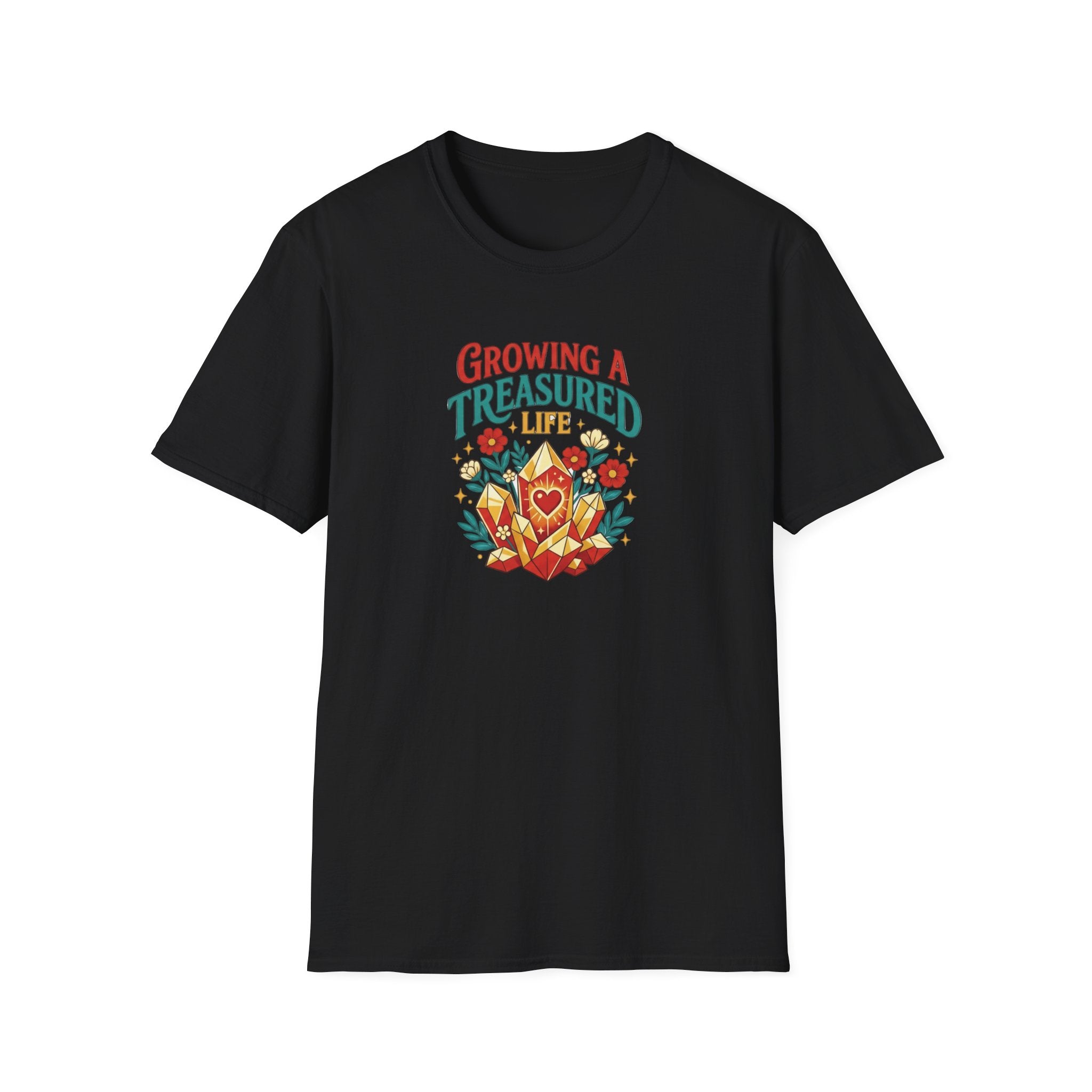 Growing a Treasured Life T-Shirt — Floral Heart & Gem Inspirational Tee