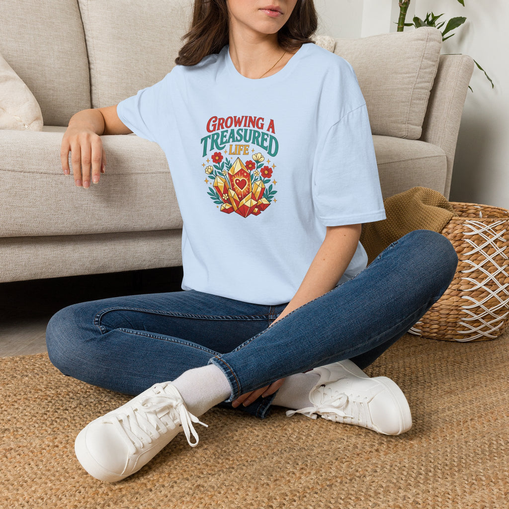 Growing a Treasured Life T-Shirt — Floral Heart & Gem Inspirational Tee