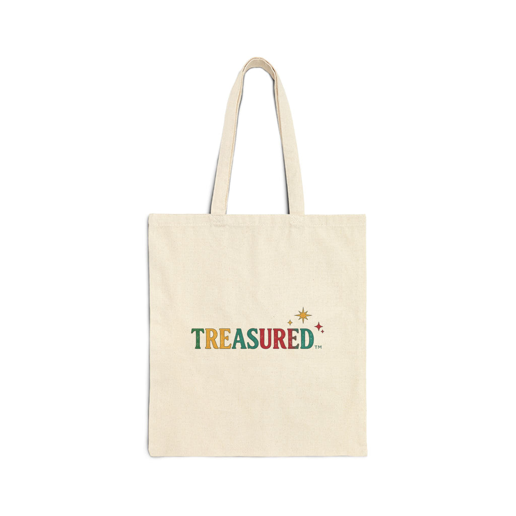 Tote Bag — "Treasured" Green & Gold Script Canvas Tote