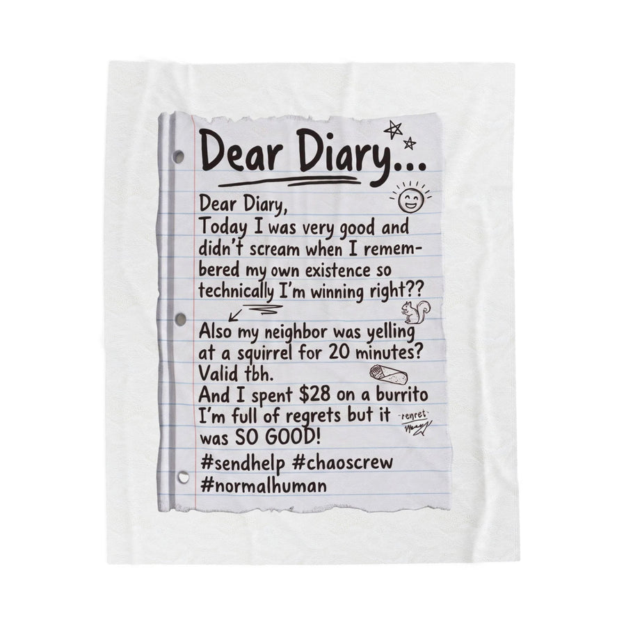 Plush Blanket — “Dear Diary” Funny Journal Note Throw