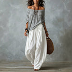 Off-Shoulder Loose Fit Casual Two Piece Outfit with Flare Pants thumbnail 8