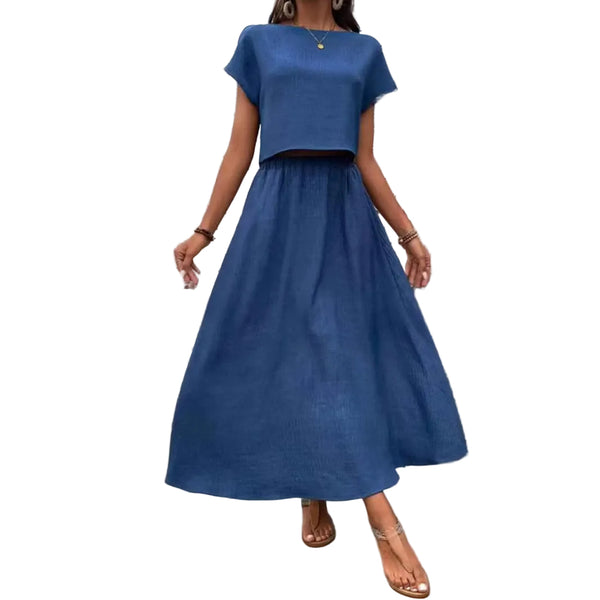 Crew Neck Crop Top & A-Line Maxi Skirt Set