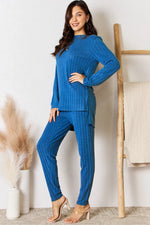 Basic Bae Full Size Ribbed Round Neck High-Low Slit Top and Pants Set thumbnail 11