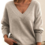 Solid V-neck Sweater Fashion Loose Long-sleeved Knitted Tops Autumn And Winter Women's Clothing thumbnail 12