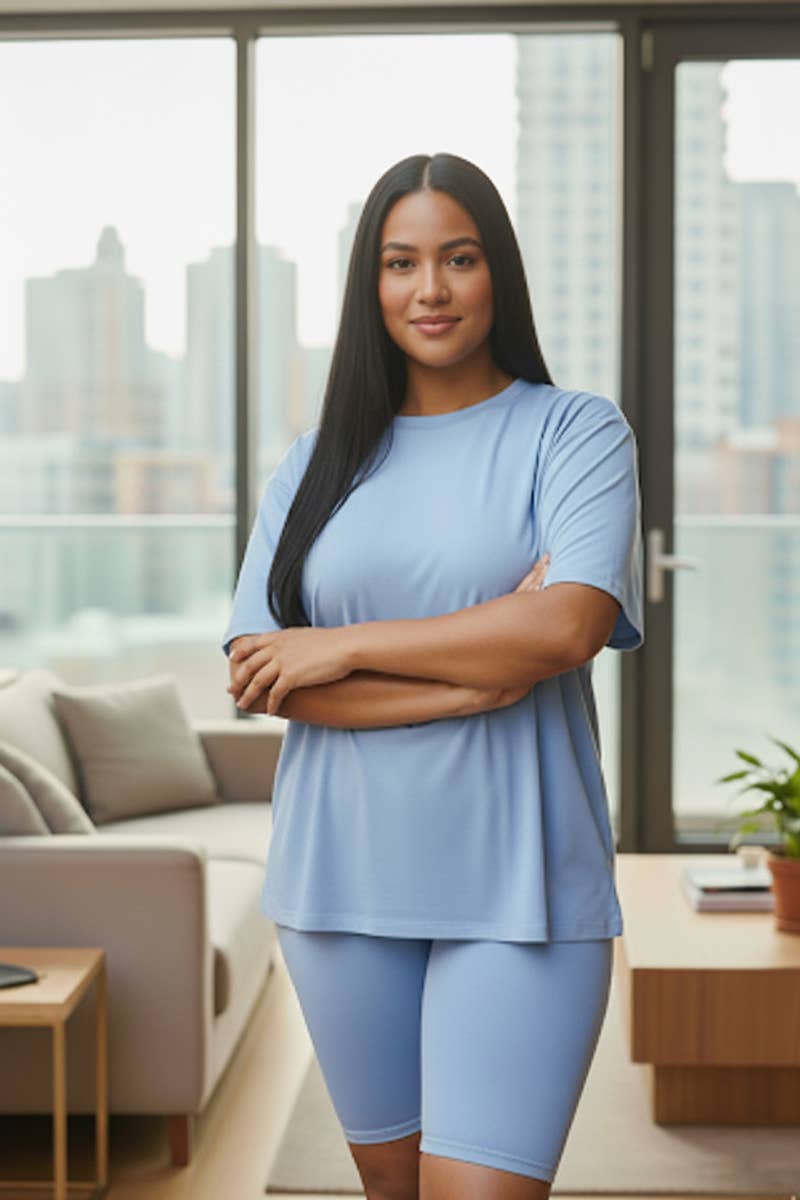 Plus Size Loose Fit Top & Bike Shorts Set