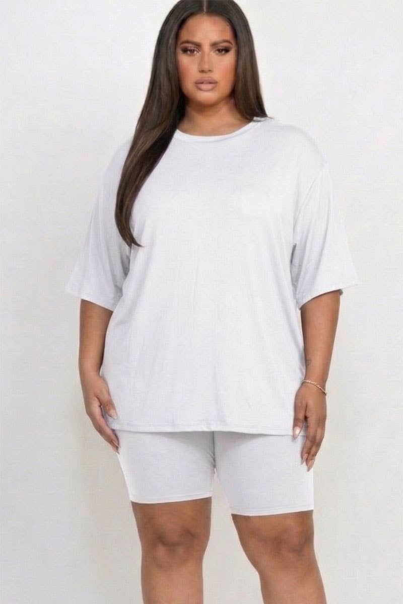 Plus Size Loose Fit Top & Bike Shorts Set