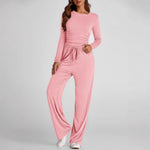 2 Pieces Women's Suit Autumn Winte Long Sleeve Tops High Waisted Wide Leg Pants Sportswear Female Clothes Solid Color Casual Suit thumbnail 7