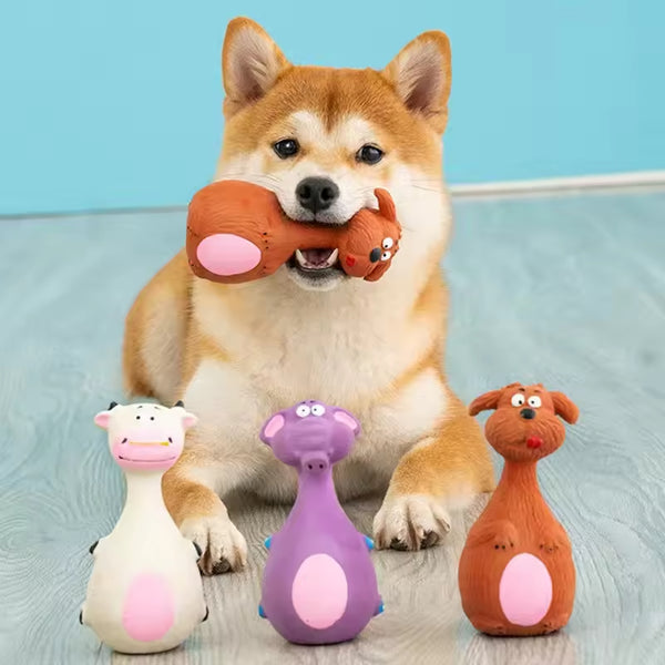 4-Pack Cartoon Latex Squeaky Dog Chew Toys | Interactive, Teeth Cleaning & Anxiety Relief