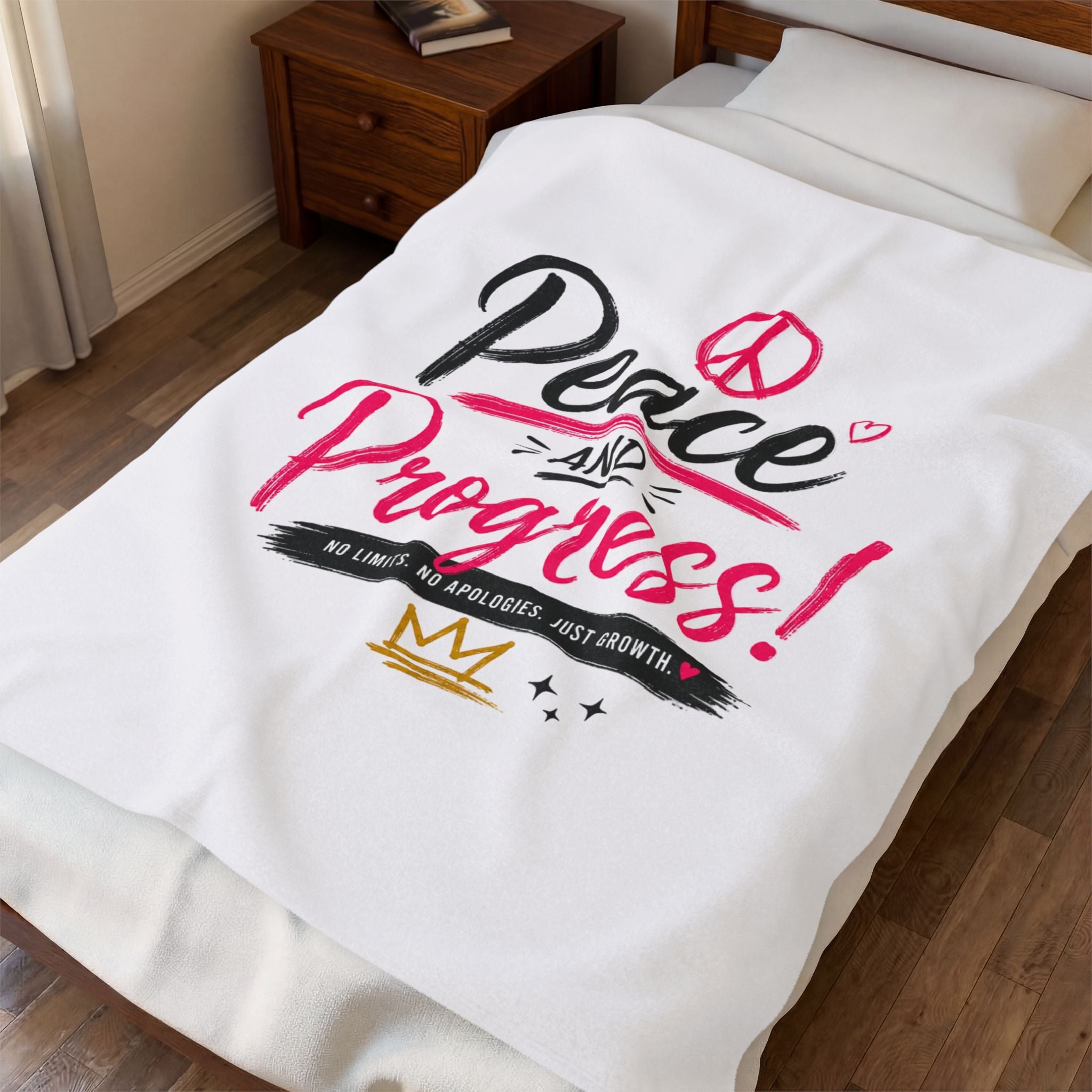 Velveteen Plush Blanket — “Peace and Progress!” Inspirational Throw for Activists & Cozy Home Décor