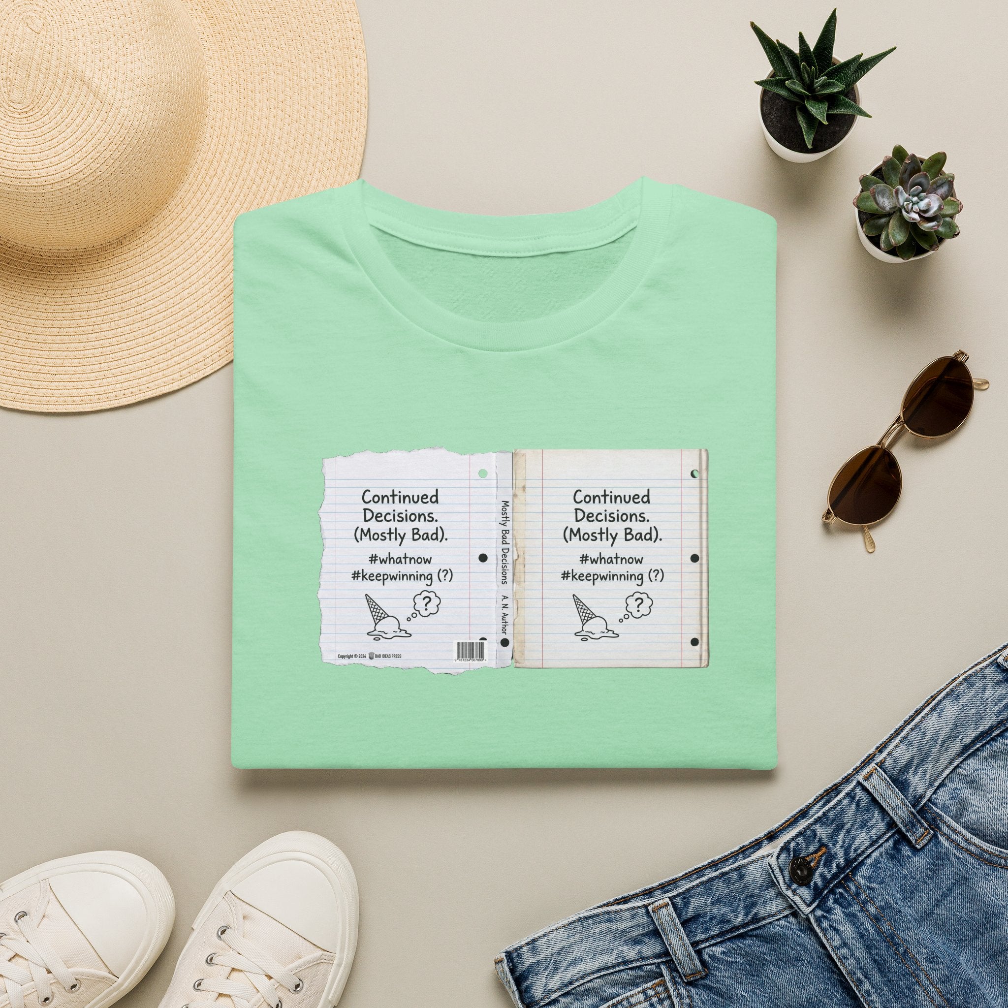 T-Shirt — "Continued Decisions (Mostly Bad)" Notebook Graphic Tee