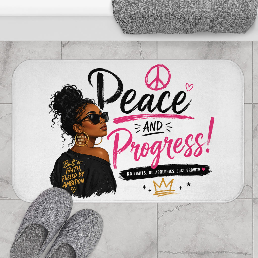 Peace and Progress Bath Mat — "Built on Faith, Fueled by Ambition" Inspirational Bathroom Rug