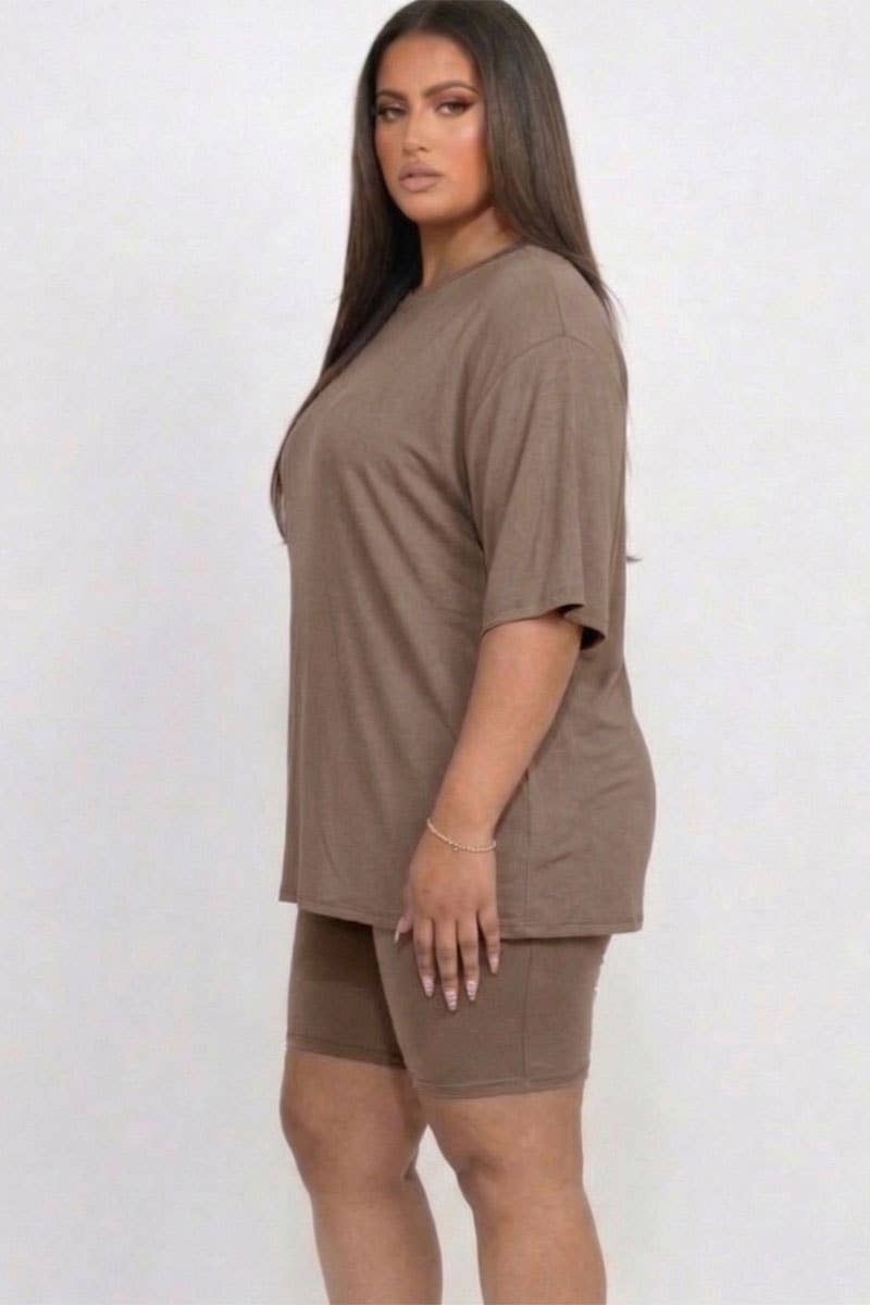 Plus Size Loose Fit Top & Bike Shorts Set
