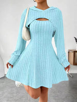 Women's Two-piece Set Dresses New Fashion Fall Winter Hooded Shawl Long-sleeved Vest Short Skirt thumbnail 15