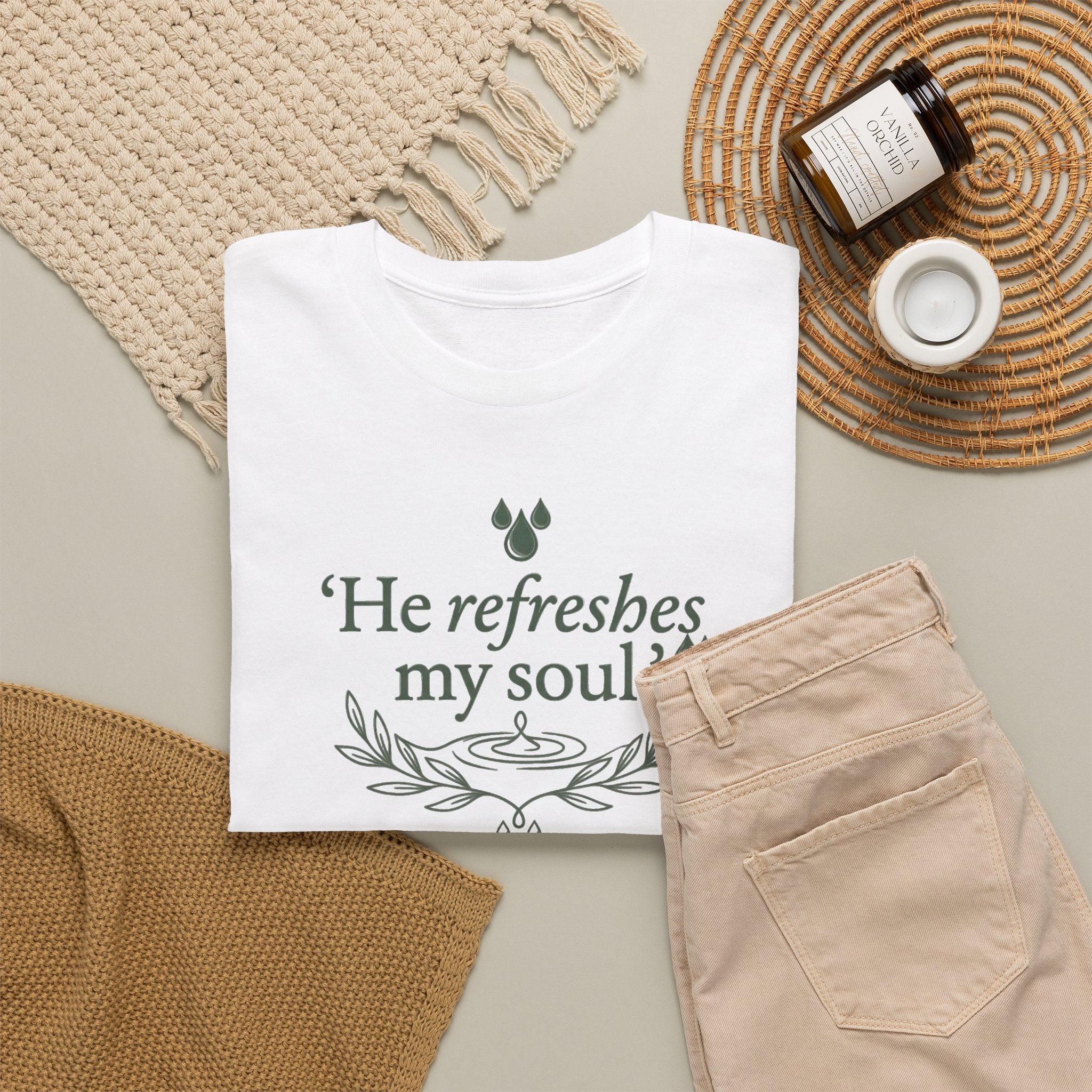 Psalm 23 "He Refreshes My Soul" T-Shirt
