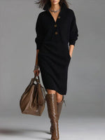 Long-sleeved Sweater Dress Fashion Warm Stand-up Collar V-neck Button Pullover Dresses Winter Casual Commuting Women's Clothing thumbnail 3