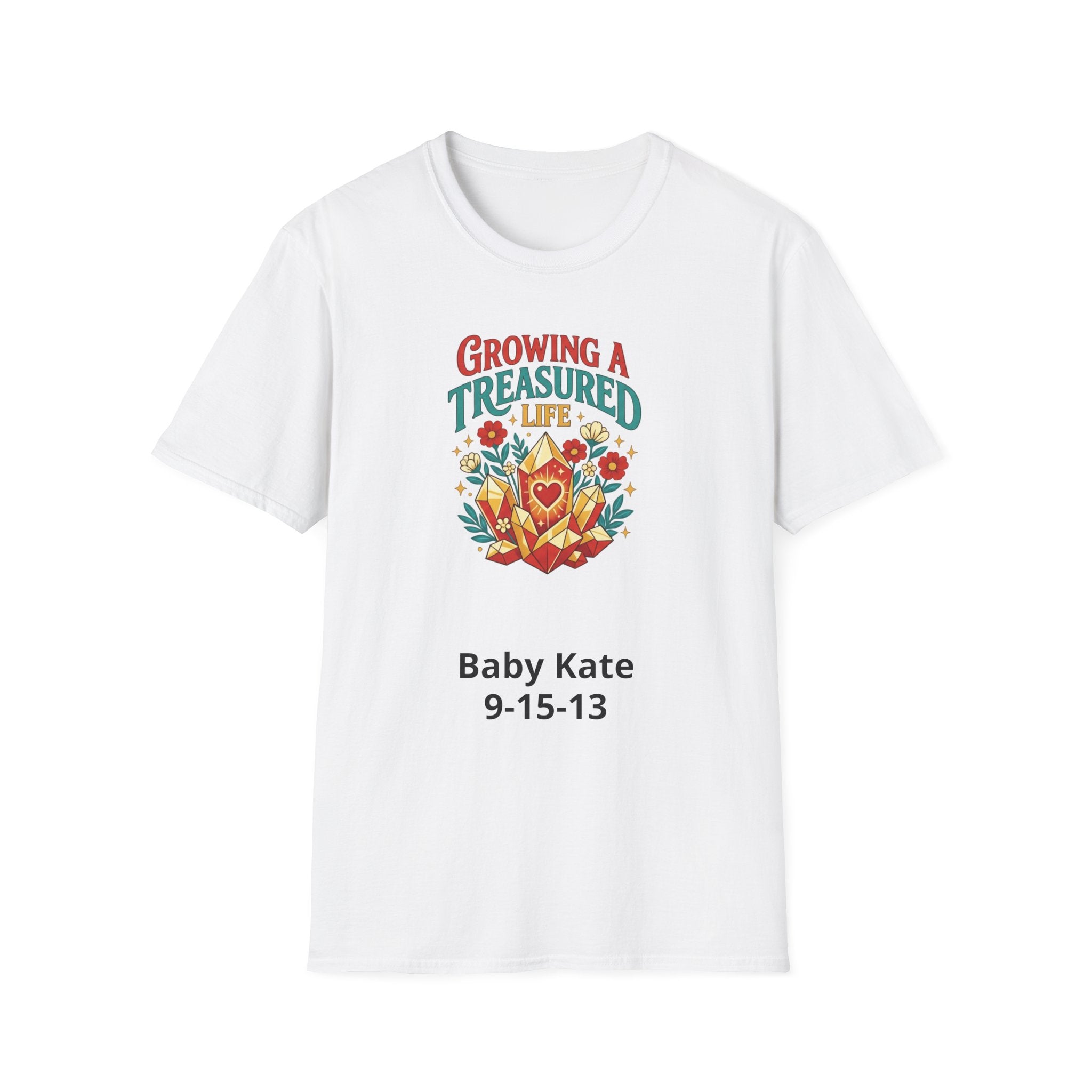 Growing a Treasured Life T-Shirt — Floral Heart & Gem Inspirational Tee