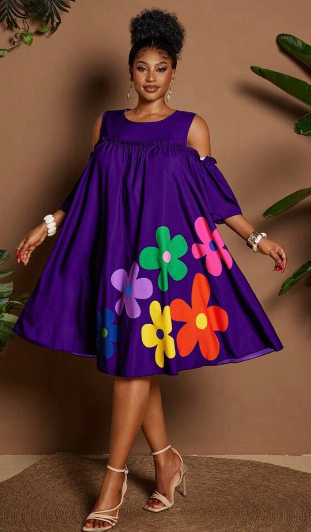 Royal Purple Floral Swing Dress