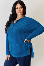 Basic Bae Full Size Ribbed Half Button Long Sleeve High-Low T-Shirt thumbnail 5