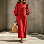 Women's Puff Sleeve V-Neck Maxi Dress | A-Line Button Detail thumbnail 7