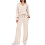 Women's Tracksuit Sports Suit V-neck Long-sleeved Pullover Top And Drawstring Straight-leg Trousers Casual Solid Trousers Set thumbnail 11