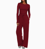 2 Pieces Women's Suit Autumn Winte Long Sleeve Tops High Waisted Wide Leg Pants Sportswear Female Clothes Solid Color Casual Suit thumbnail 20