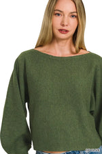 Zenana Boat Neck Balloon Sleeve Sweater thumbnail 3